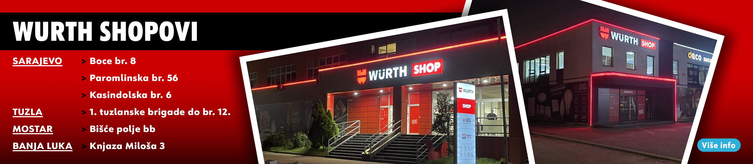 Lokacije Shop poslovnica Wurth BH u Bosni i Hercegovini