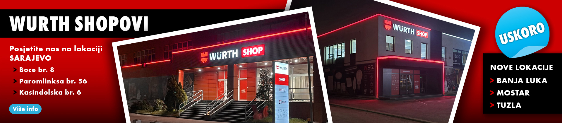 Lokacije Shop poslovnica Wurth BH u Bosni i Hercegovini